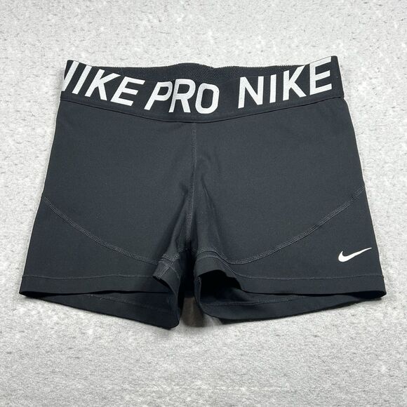 Nike Pro Shorts Womens L Black 3" Dri-Fit Running Shorties Tight Fit Logo Waist - Picture 1 of 13